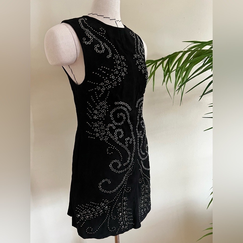 Suede Leather Mini Dress with Gunmetal Stud Detail XS